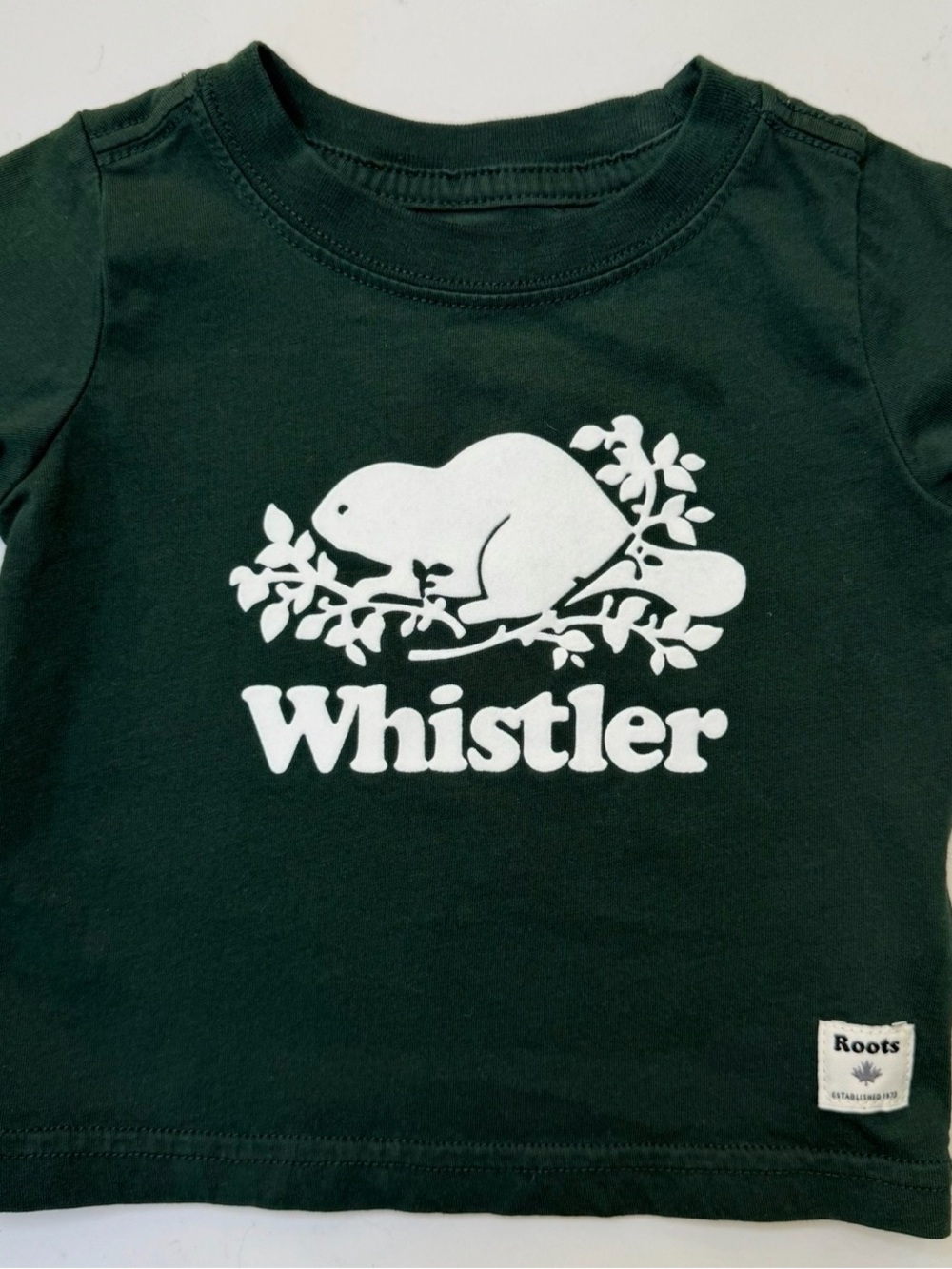 Roots Baby 3-6M Whistler Beaver T-Shirt Green Canada Canadian Flag